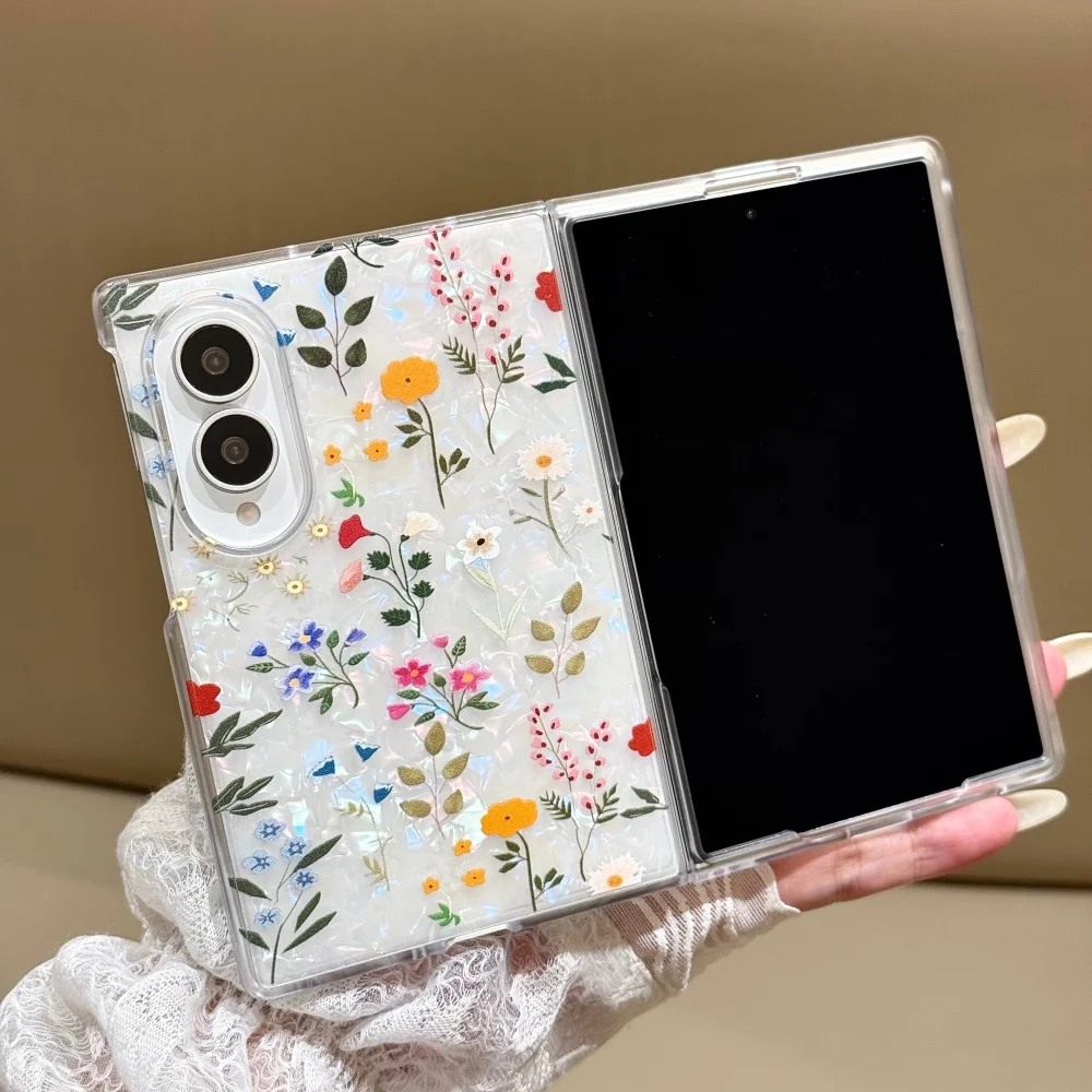 Luxury Floral Tulip Leaf Case with Colorful Shell Pattern