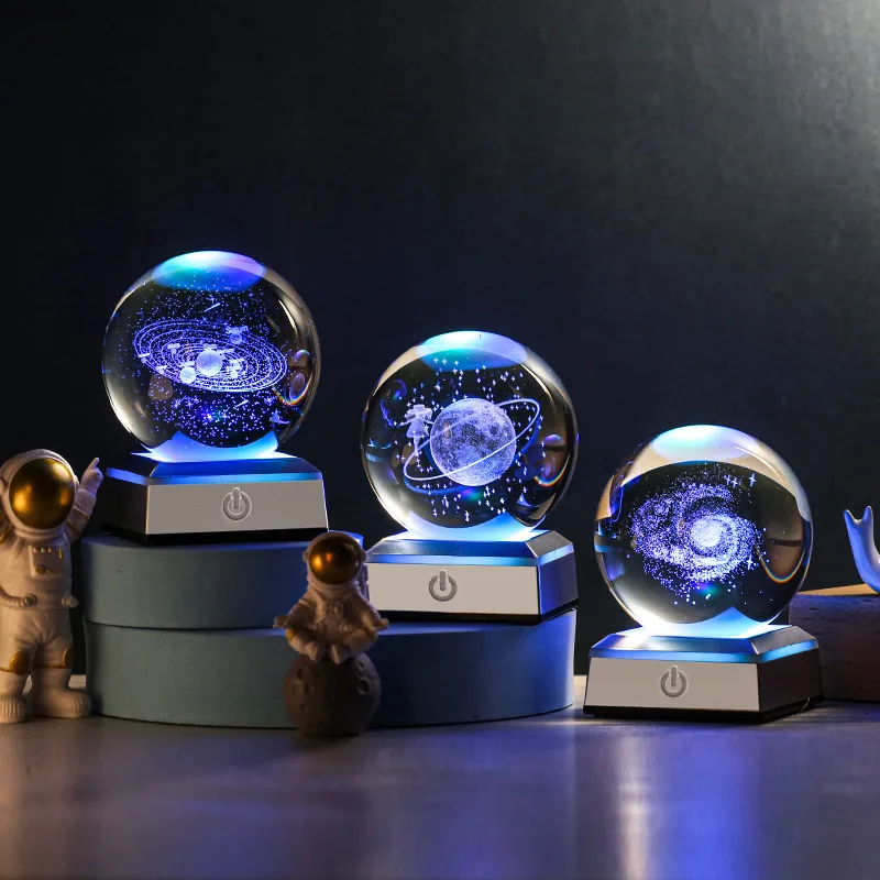 Veilleuse Usb Led Boule De Cristal Lampe De Table 3D Lune Planète