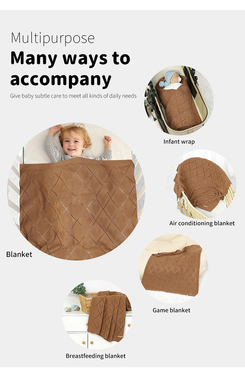 Description Picture 5 of itemBaby Blanket Cotton Knit Newborn Boy Girl Bedding Quilt 90*70CM Infant Stroller Swaddling Fashion Solid Loving Plaids Super Soft
