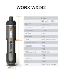 Compact USB Rechargeable Cordless Electric Screwdriver Set (WX242)