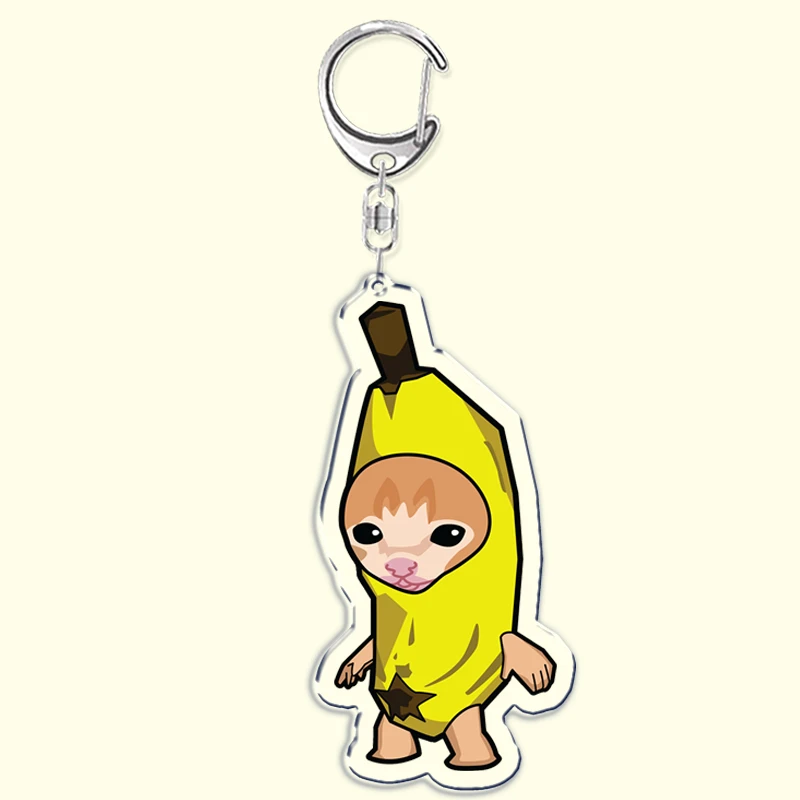 Fun HOT Cute Banana Cat Meme Keychain Funny Happy Cats Pendant Keyring Keyring Keyfob for Women Man Jewelry Accessories Gifts