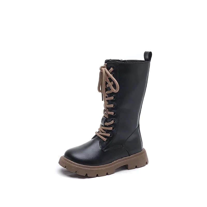 Girls Winter Leather High Boots Soft Sole Anti Slip