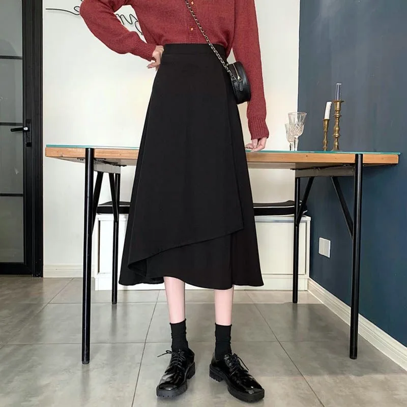 

Black Long Skirts Women Irregular Chic Summer Hot Sale Pure Korean Version Empire All-match Ulzzang Leisure Mujer Faldas Hipster