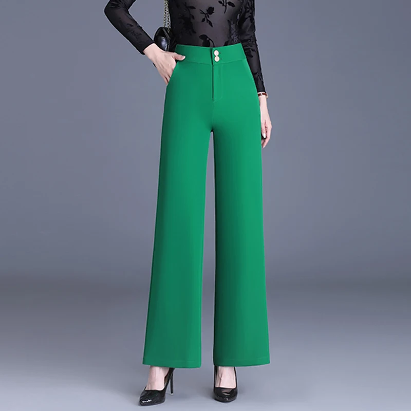 

Брюки женские с завышенной талией, модные элегантные черные длинные брюки с широкими штанинами в Корейском стиле, на лето