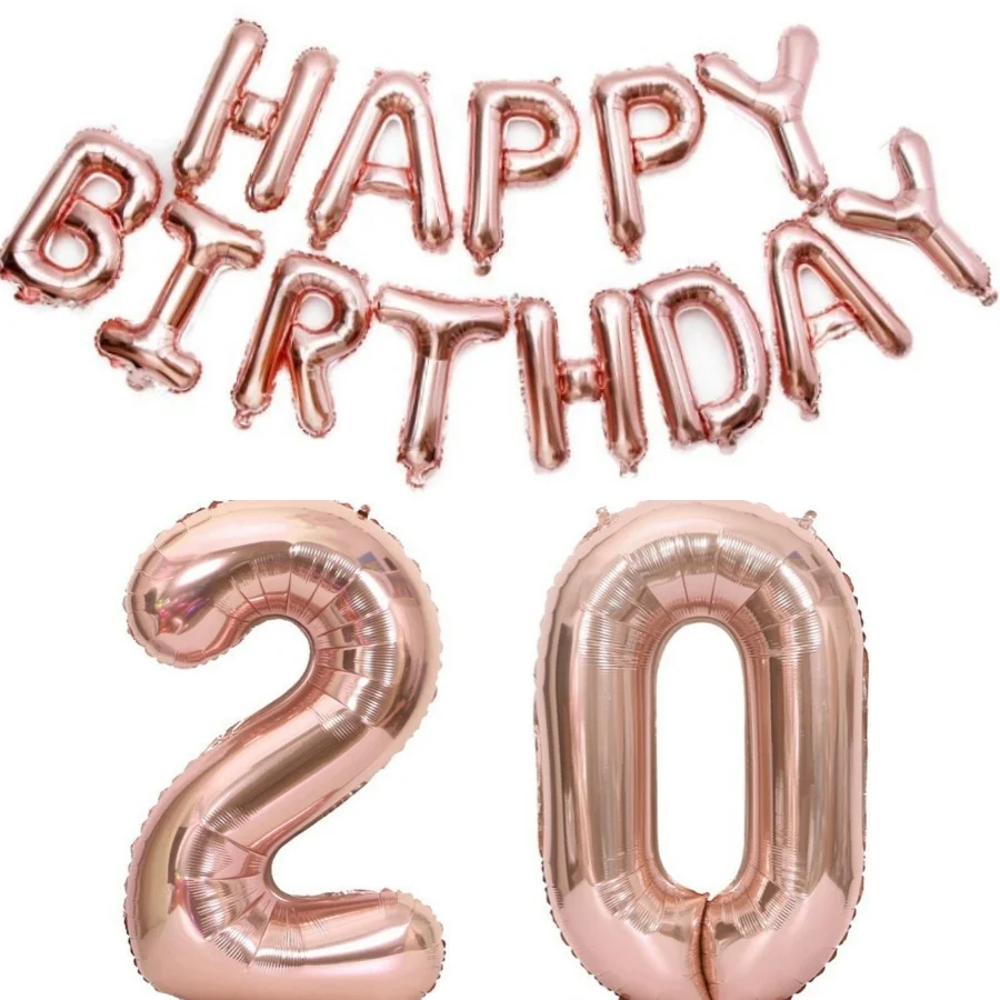 15-teiliges Roségold 16-Zoll Happy Birthday Folienballons-Set + 32-Zoll Zahlen 13-80 - Partydekoration für Kinder und Erwachsene, Foto-Hintergrund – Detail 8
