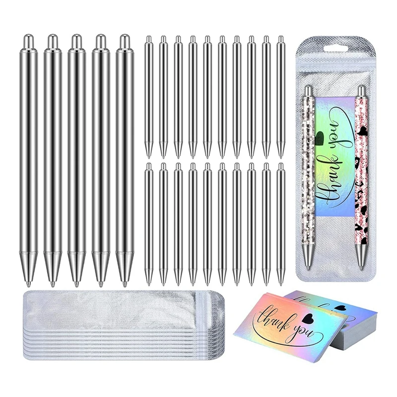 

Stainless Steel Pen Blank Resealable Bags And Holographic Thank You Card Set For DIY Glitter Pen Packaging