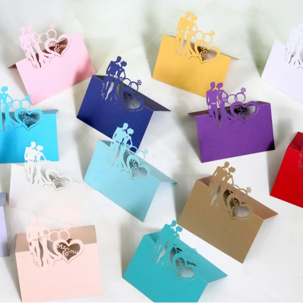 Hollow 3D Wedding Seat Cards Bride and Groom Love Paper-cut Seat Cards Banquet Decoration Number Table 50pcs