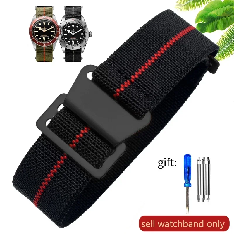 Vintage-Style French Parachute Elastic Nylon Watch Strap – Universal Men's Smartwatch Wristband (Classic 60s Inspired Design)