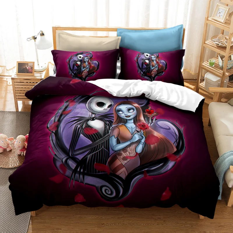 thumbnail image 1 of Juego de ropa de cama pesadilla antes de Navidad, decoración del Día de San Valentín, funda nórdica suave, Jack y Sally, funda de cama de dibujos animados, King Twin, 1 of 5