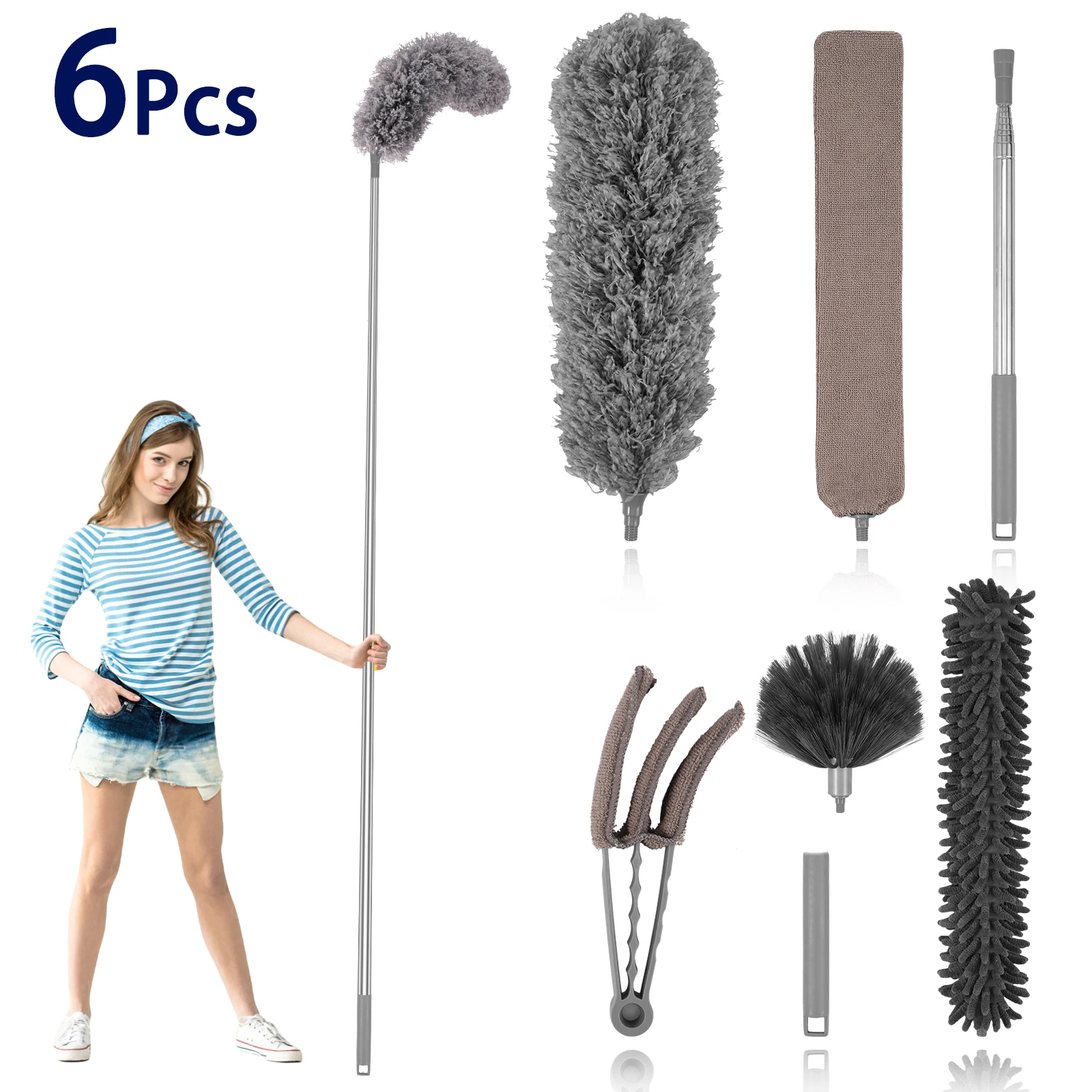 6Pcs Home Cleaning Brushes Set Multifunction Long Handle Brush