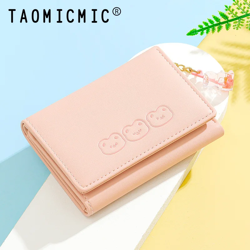 

Cute Pendant Short Wallet for Women, Korean Fashion Cartoon Cat Card Wallet, Large Capacity Student Clutch Bag