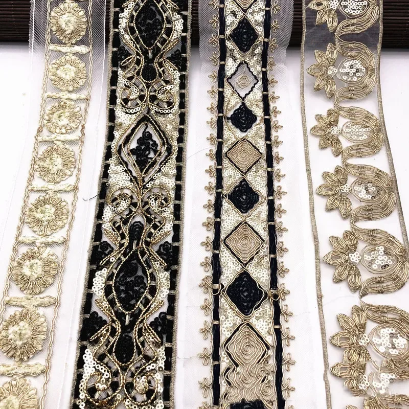 Lace ribbon Lace sewing supplies Lace decoration Lace accessories Lace sewing accessories 1 Yards Sequin Lace Trims Floral Ribbon Bridal Lace DIY Embroidery Sewing Material for Dress Decoration