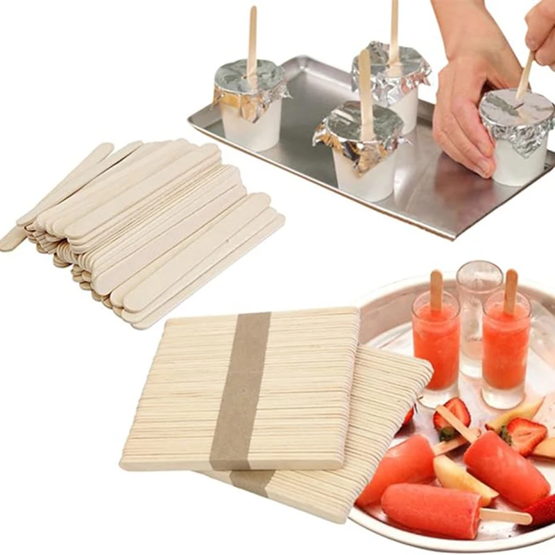100/350PCS Cream Wooden Sticks for Ice Cream Bars New Summer Hot Sales Mini Silicone Ice Cream Popsicle Mold Kitchen Accessories