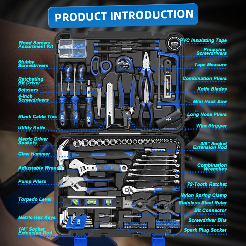 259Pcs Hand Tool Set DIY Home Repair Tool Kit Woodworking Tools Bag Car Repair Set Wrench Saw Screwdriver By PROSTORMER