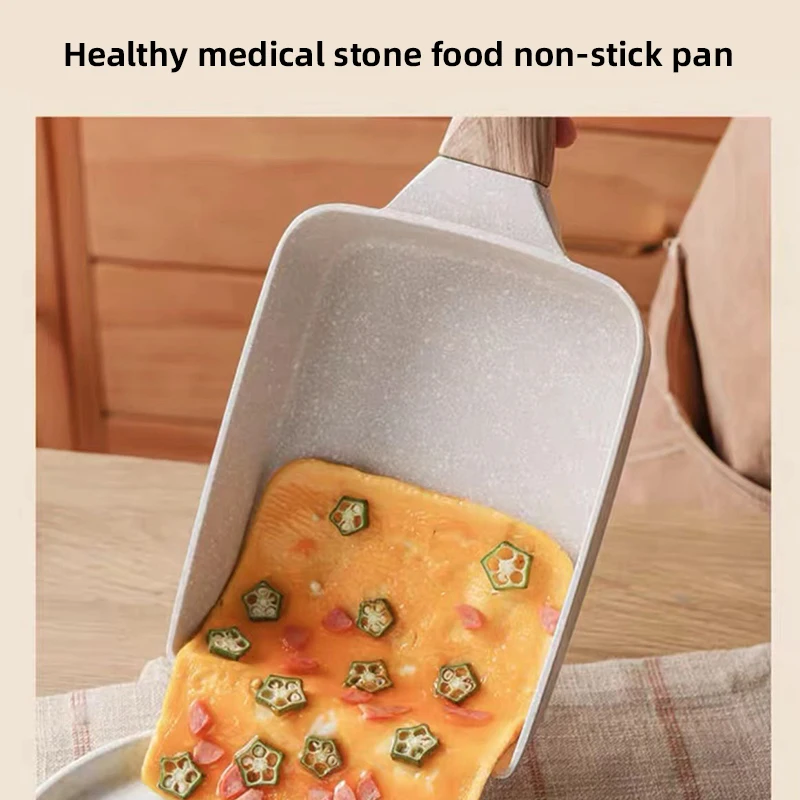 Japanese Tamagoyaki Flat Bottom Frying Pan Maifan Stone Non-stick Pan Melaleuca Square Egg Roll Steak Thick Omelette Frying frying pan