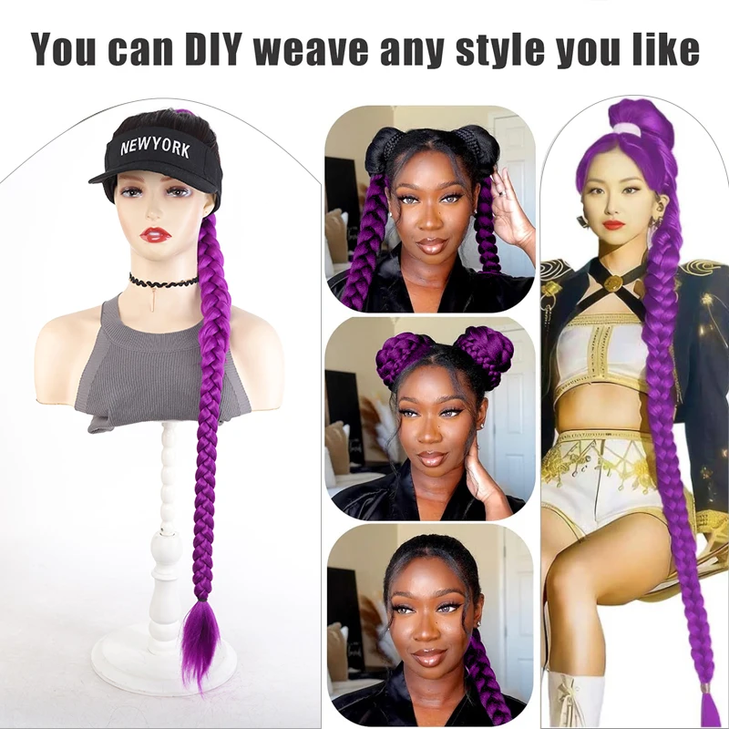 36 Inch Purple Hair Extensions Pre-Braids Braiding Hair for Cosplay  Stage Performances  Ponytail Extension with Elastic Tie