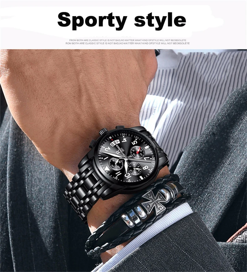 Classic Chronograph Men Watches Stainless Steel Top Brand Luxury Quartz Watch Mens Sport Business Male Waterproof Clock 2022