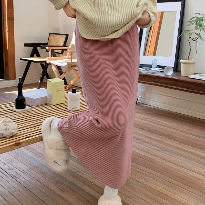 

Midi Skirts Women Casual Solid Elegant Harajuku Lovely Females College Warm A-line Elastic High Waist Korean Fashion 2023