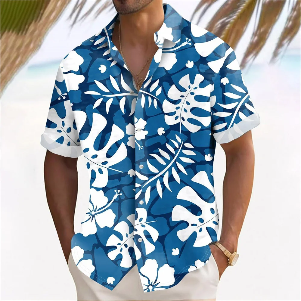 Plant Printed Men's Hawaiian Beach Shirts Summer Casual Short Sleeve Lapel Shirts Holiday Shirts For Men Large Size Men Clothing 6
