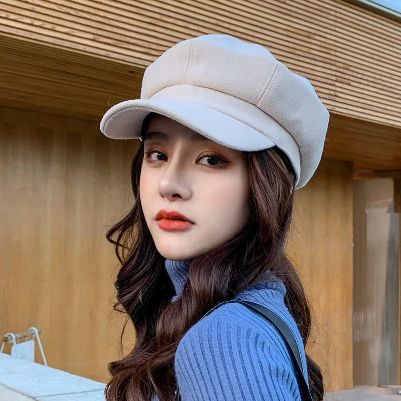 Berets Hat Octagonal Beret Hats Wool Blended Newsboy Caps Women Cool Street Brim Cap Outdoor Winter Autumn Bonnets Girl