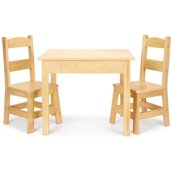 Melissa & Doug 단단한 나무 테이블 및 의자 2 개 세트-놀이용 가구, 금발 테이블, auteuil enfant