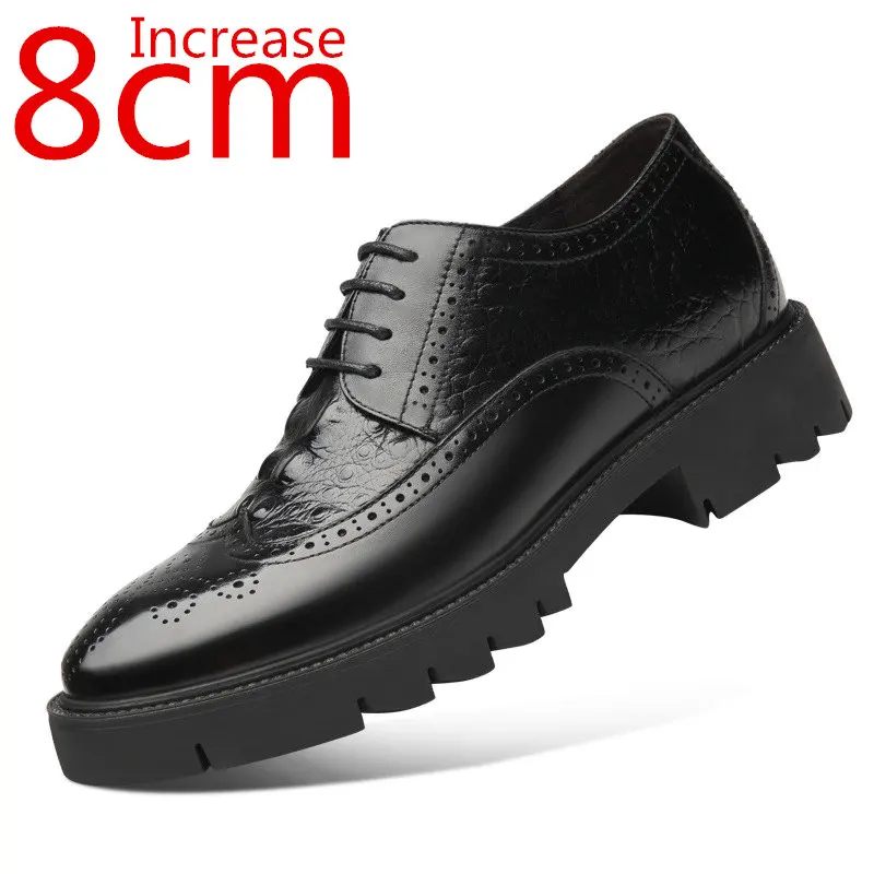 

Height Increasing 8cm Men's Shoes Formal Leather Shoes Invisible Inner Heightening Shoes Brogue Carved Thick Sole Leather Shoes