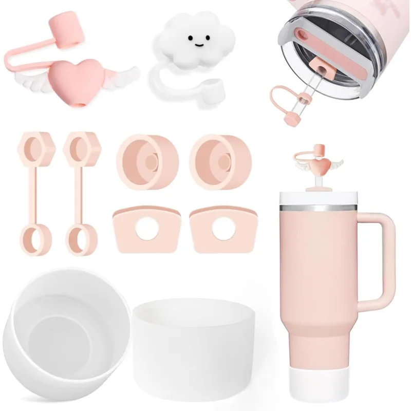 9pcs Silicone Spill Proof Stopper Set Stanley Cup 6pcs Silicone Spill Proof Stopper 2pcs Straw Cover Cap 1pcs Boot cup accessories set
