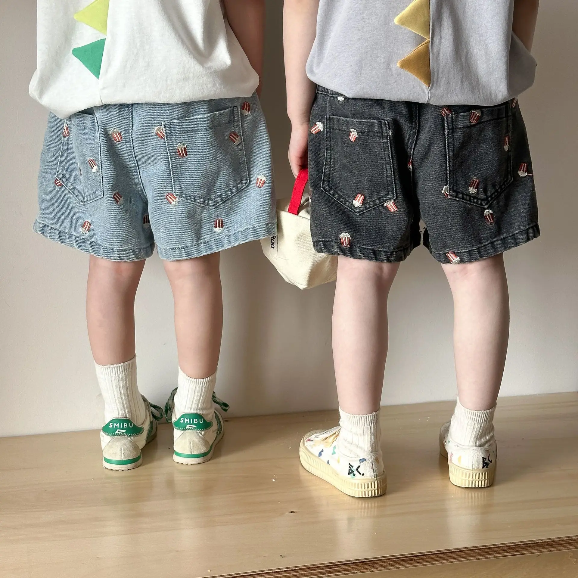Children's Denim Shorts Embroidered Popcorn Casual Pants Summer Korean New Kids Baby Boys Girls Loose Jeans Shorts