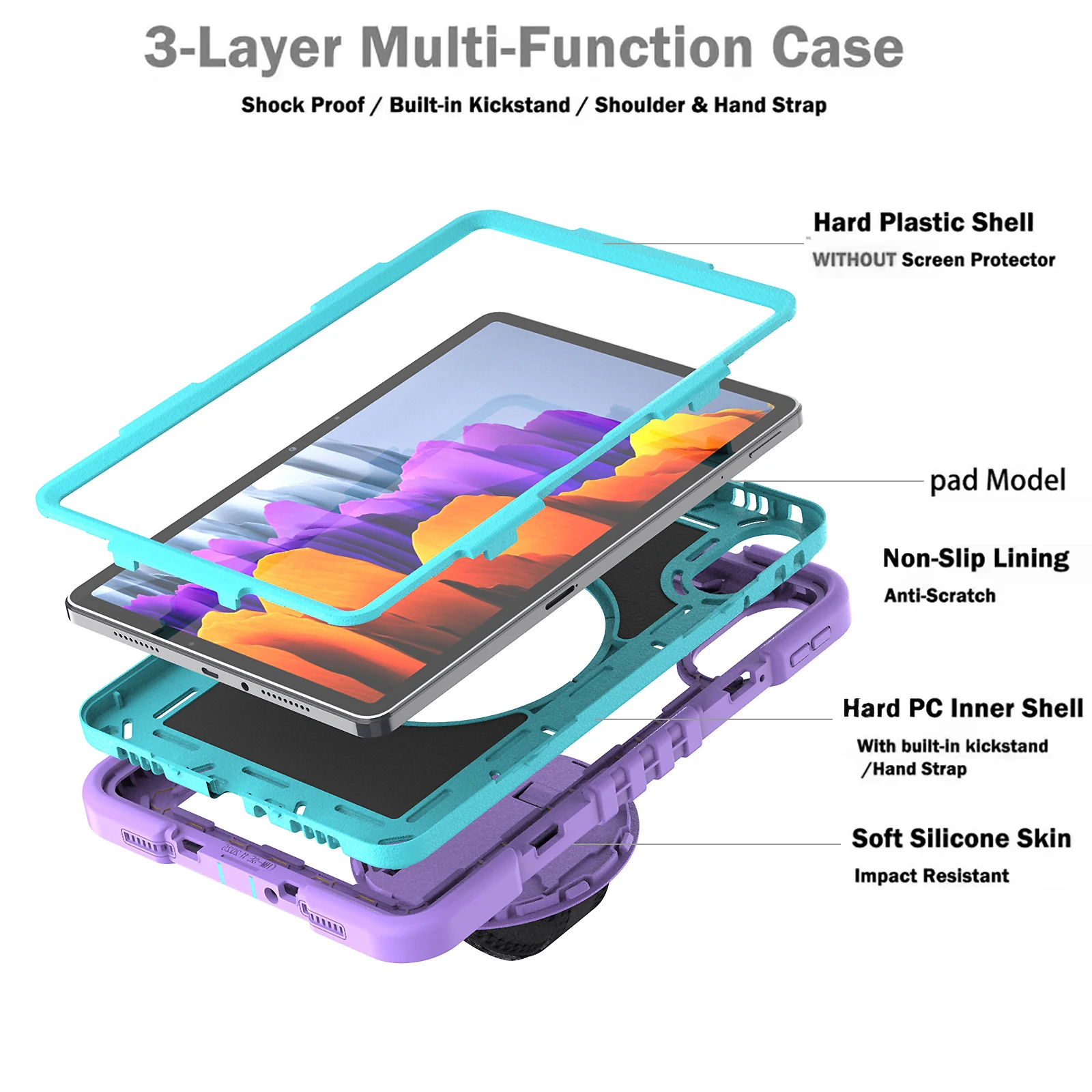 360 Rotating Stand Armor Case with Shoulder Strap - Durable Silicone + PC Hybrid Cover