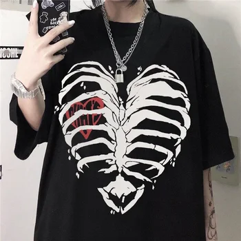 Women's T-shirt Harajuku Y2K Top Harajuku Retro Korean Style Black Demon Punk Gothic Anime Print Slim Fit Thin T-Shirt Clothes 1