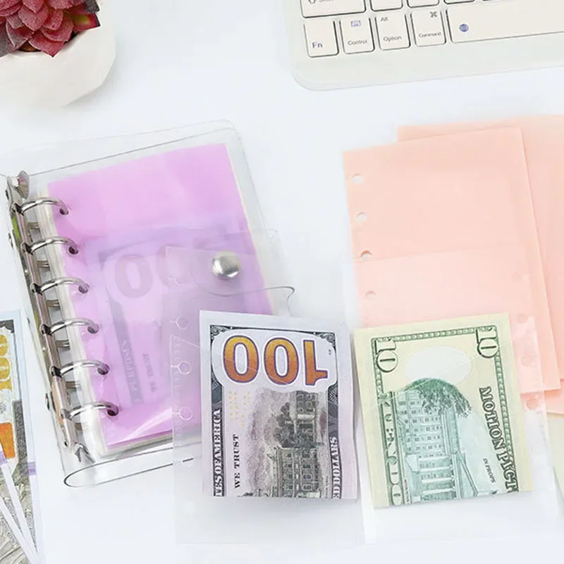 A7 5Pcs Binder Pockets Binder Zipper Folders for 6Ring Notebook Divider Page Waterproof PVC Leaf Document Filing Bag 6