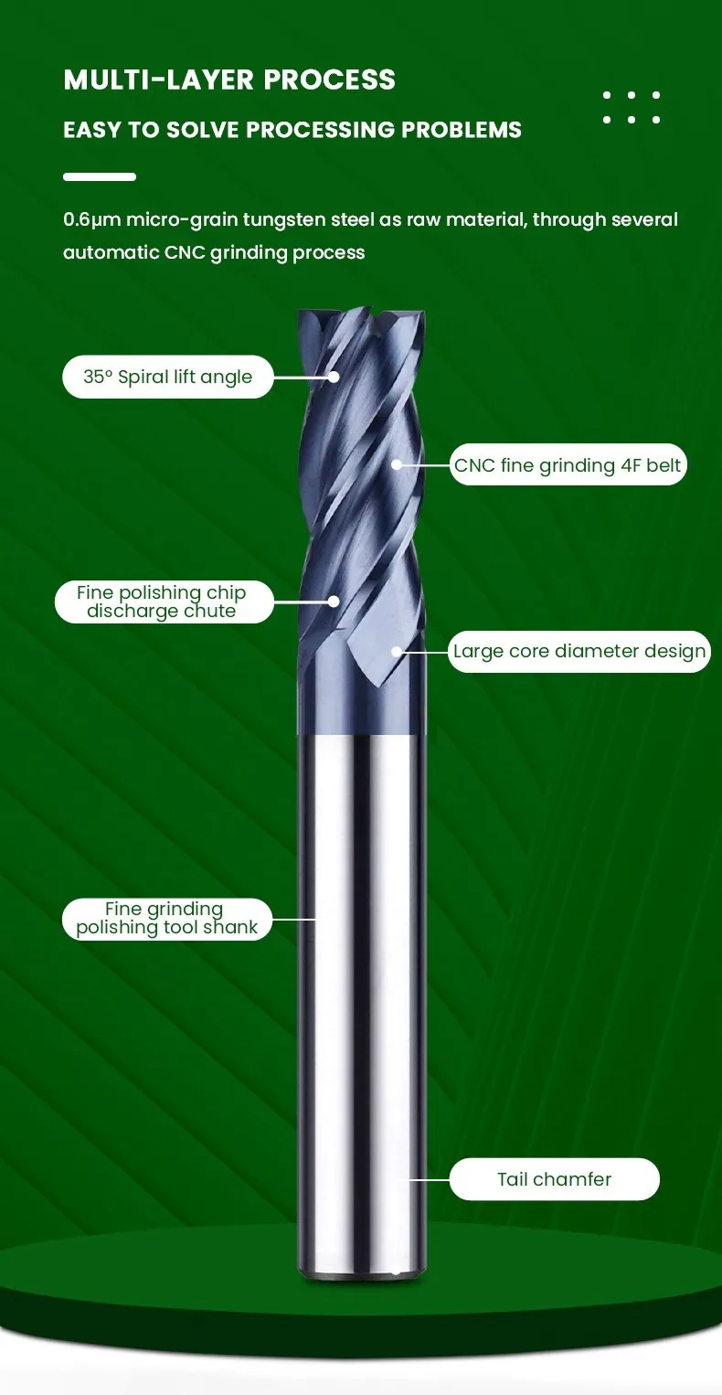 Azzkor hrc50 4-Flöten-Nano-Beschichtung Wolfram stahl Hartmetall-Schaft fräser CNC-Bearbeitungs werkzeuge Edelstahl-Fräser 1-20mm – Detail 4