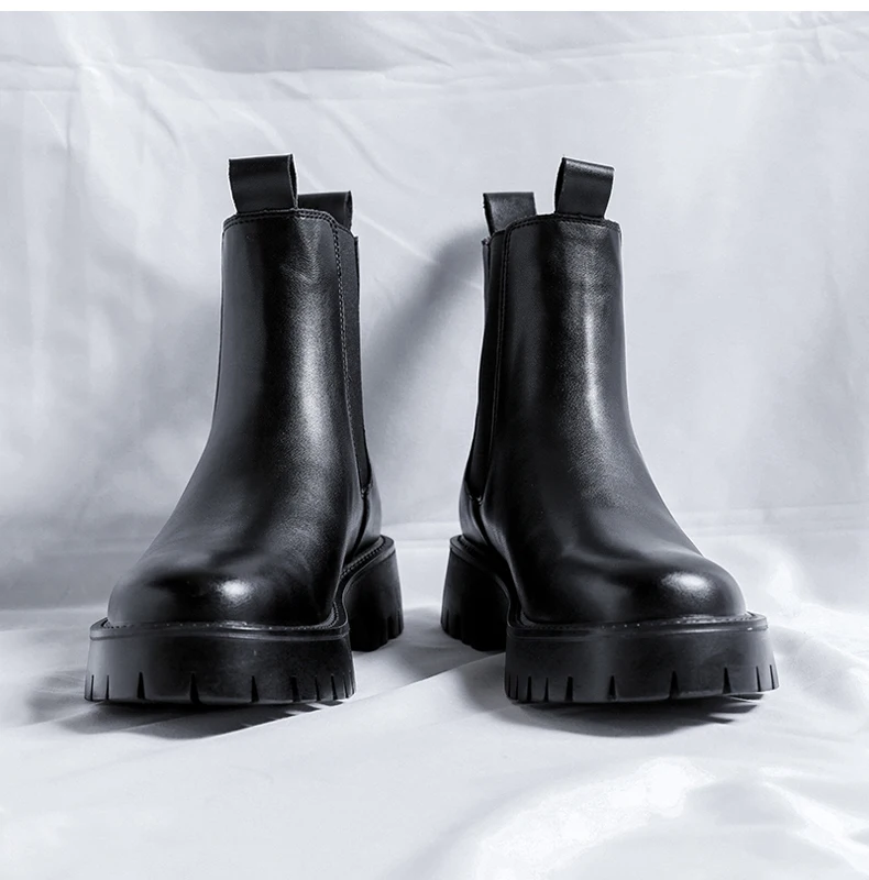 British Style Platform Chelsea Boots for Men - Microfiber Leather. Ankle Height - true deals club