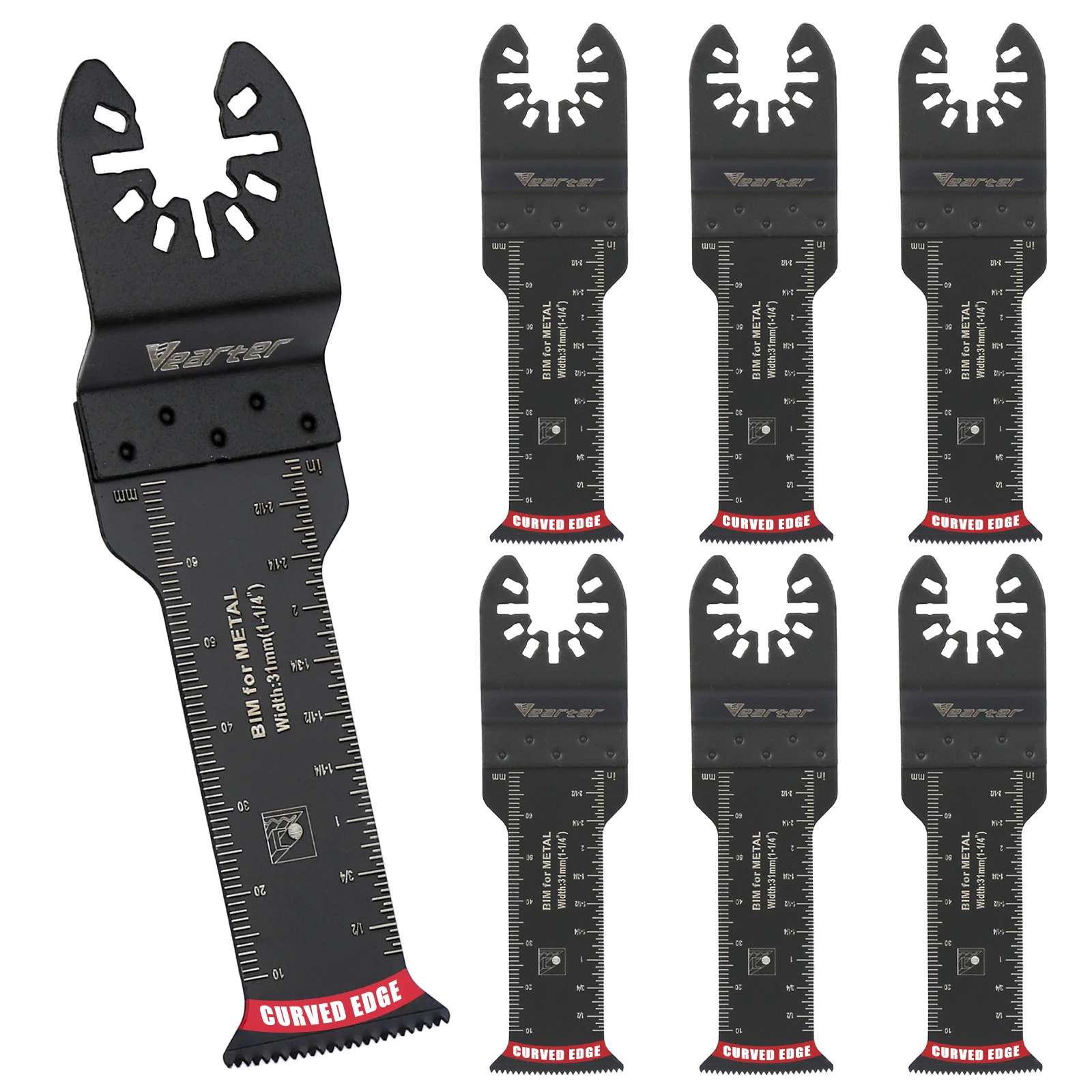Vearter 7er-Pack 31 mm extra langes oszillierendes Bimetall-Sägeblatt, gebogene Kante, Präzisionsschneiden für Metall, Nagelholz, Trockenbau, PVC