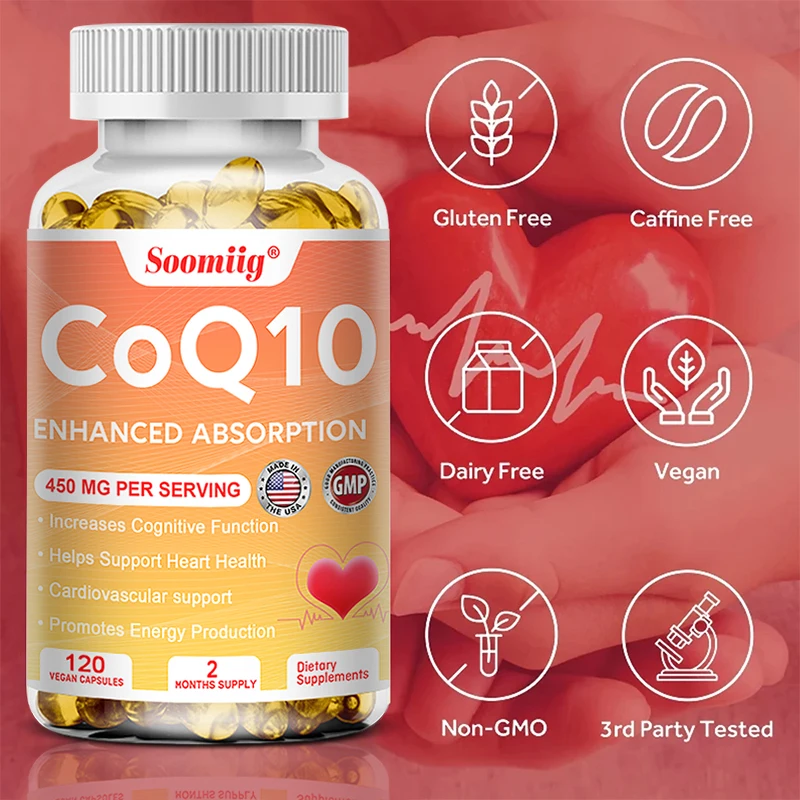 CoQ10 Softgels Super Absorption CoQ10 Supplement Antioxidant Protects Heart Health and Blood Vessels