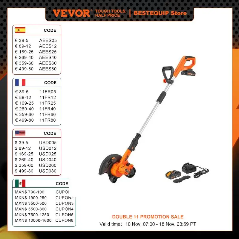 VEVOR Lawn Edger 20 V Battery Powered 9-inch 3-Position Blade Depth for Lawns Driveways Borders and Sidewalk Edges