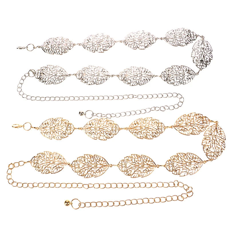 1Pc Leaf Shaped Hollow Out Chain Belt For Women Metal Waistband Ladies Wedding Dress Girdle Strap womens dress belt