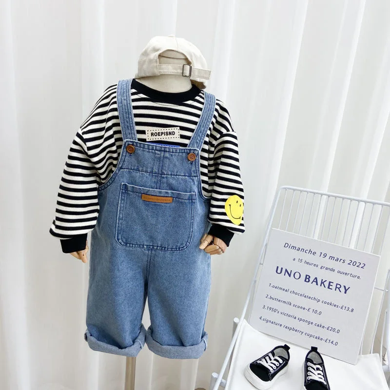 2025 Summer New Children Denim Overalls Loose Girls Jeans Kids Boys Casual Pocket Overalls Baby Bib Pants Infant Clothes