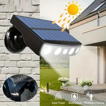 Solar Motion Sensor Lights Outdoor - 4 LED Security Light with 3 Modes, 18650 Battery for Garden/Wall