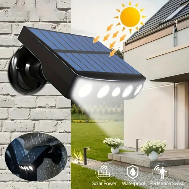 Solar Motion Sensor Lights Outdoor - 4 LED Security Light with 3 Modes, 18650 Battery for Garden/Wall