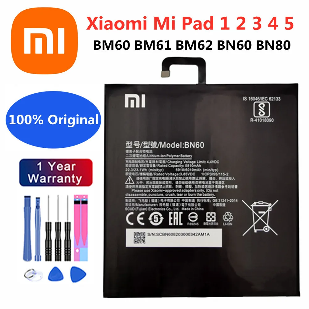 

New 100% Orginal Tablet Battery BM60 BM61 BM62 BN60 BN80 For Xiaomi Pad 1 2 3 4 Plus Mipad 1 2 3 4 5 Mipad3 Mipad4 Batteries