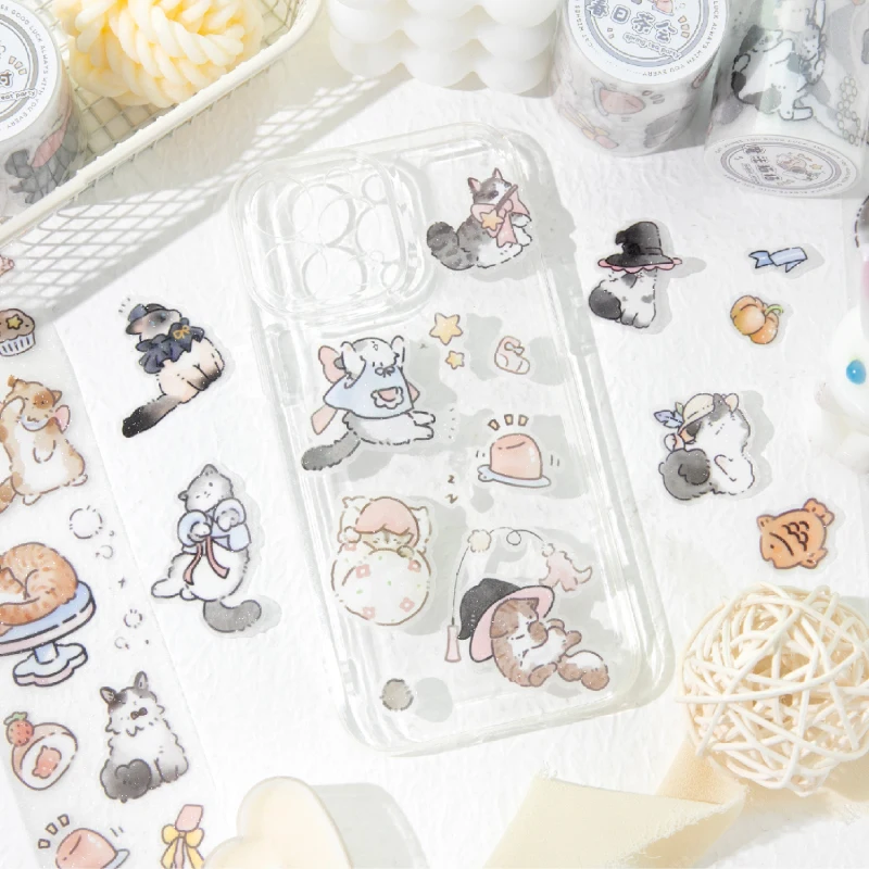 50mm * 2m 행운의 고양이 시리즈 귀여운 플래시 샌드 다이 커팅 테이프 DIY 다이어리 폰 케이스 미적 스크랩북 스티커