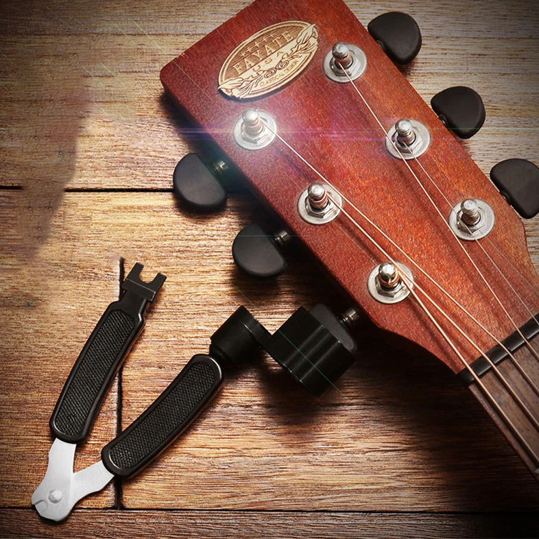 Werkzeug zum Wechseln der Gitarrensaiten, Saitenschneider, Wickler, Saitenbrücke, Pin-Abzieher, 3-in-1-Gitarrenzubehör – Detail 2