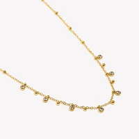 E.B.belle PVD Plated Classic Style Women's Mini Beads Round Zircon Pendant Necklace 316L Stainless Steel Neck Jewerly