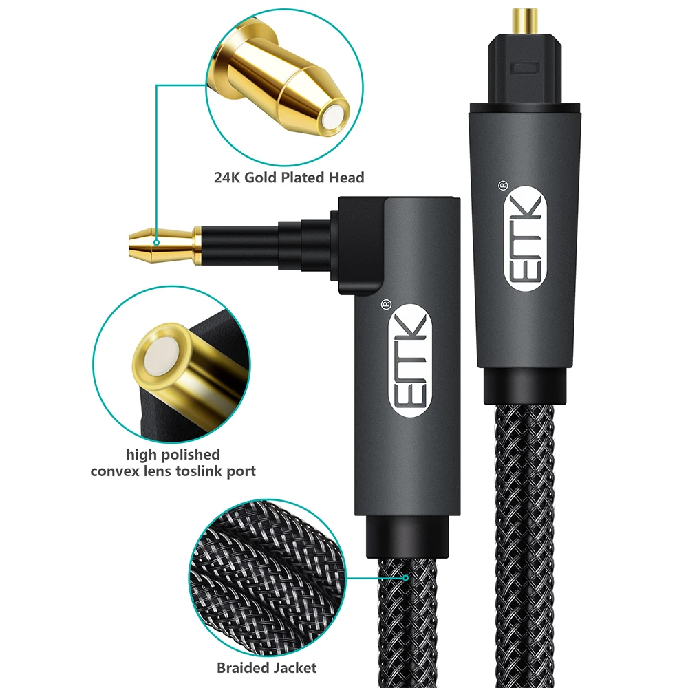 EMK 90도 미니 Toslink-Toslink 케이블 직각 디지털 SPDIF 광섬유 케이블 3.5-광 오디오 케이블 어댑터
