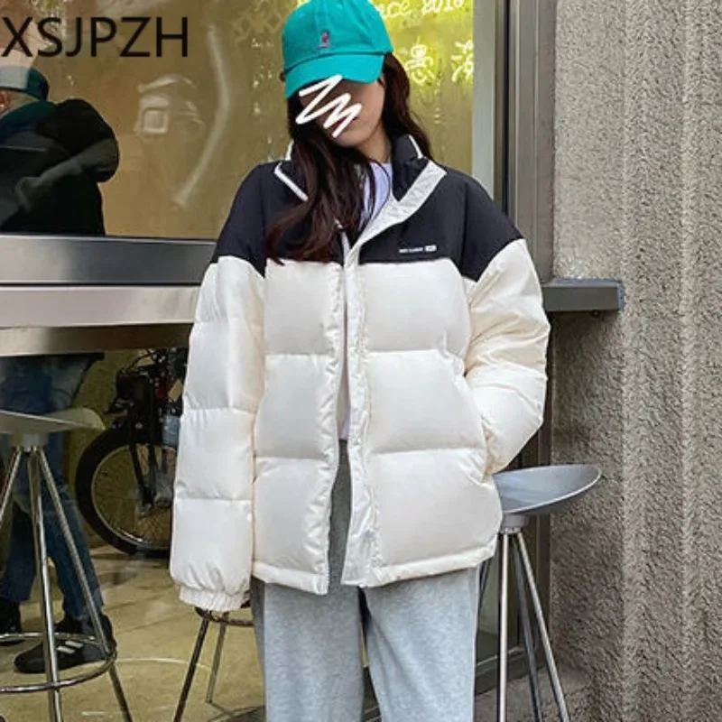 

XSJPZH-Cotton Coat for Women, Short Loose Parkas, Warm Overcoat, Black and White, Bread Outwear, Stylish, Winter, New, 2022