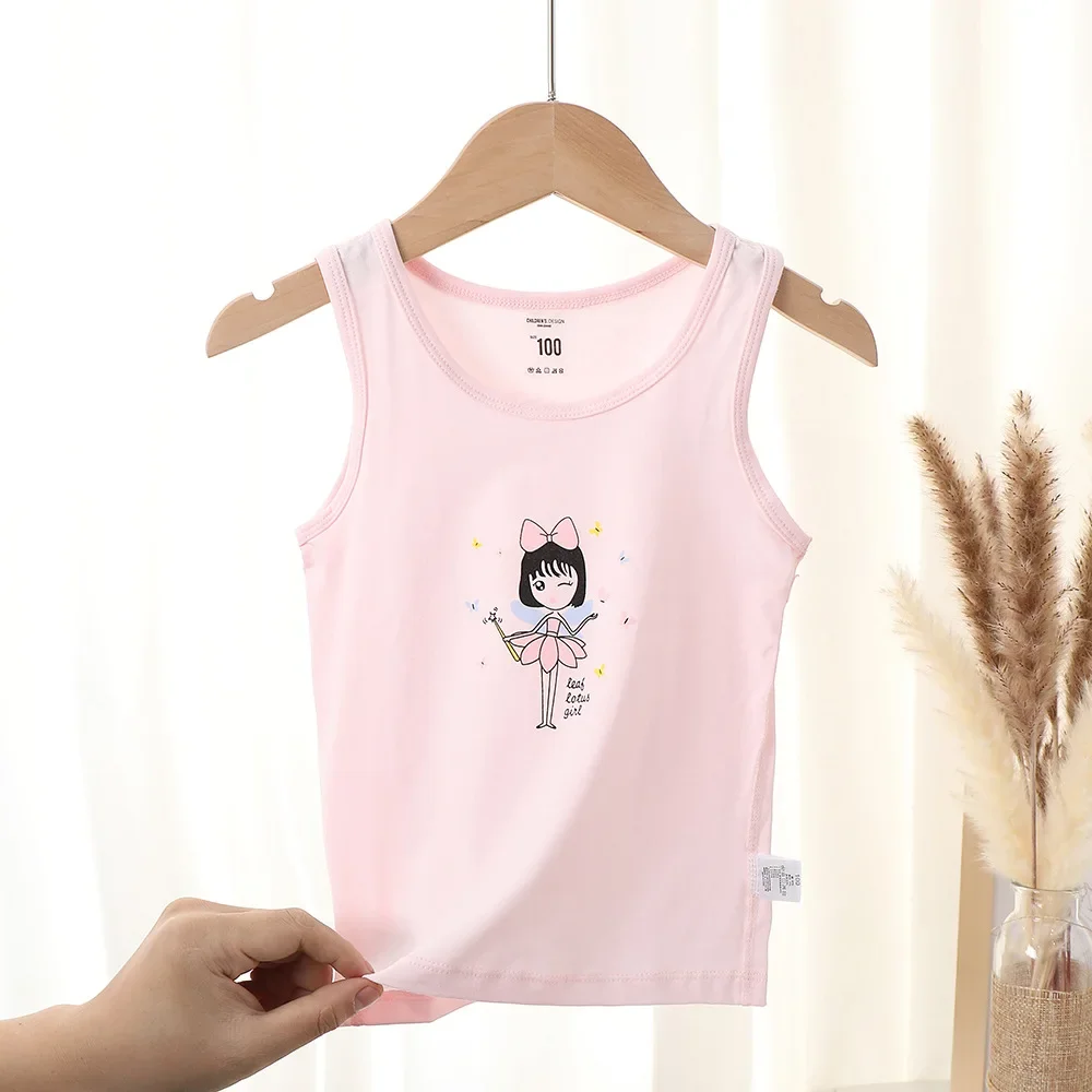 Girls Sleeveless Vest Kids Cartoon Printed Tank Top Baby Cotton Tops Clothing Summer Children's Casual Undershirt