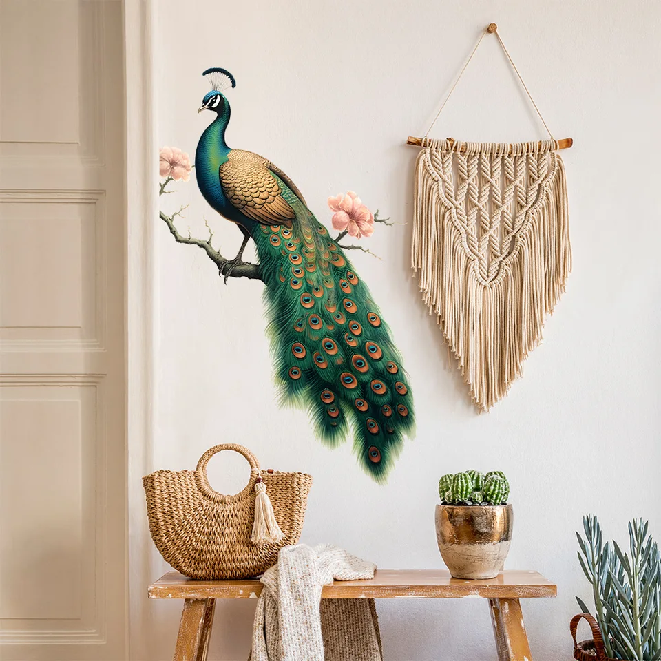 Pavão pintados ramos adesivos de parede decorativos, sala atmosfera, casa  quarto, auto-adesivo, 1pc - AliExpress, image size:960x960