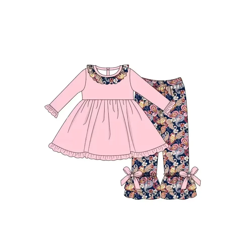 

Wholesale Kids Family Clothing Baby Bubble Romper Pink tunic top paisley flowers girls clothes set shorts baby girls bummie set