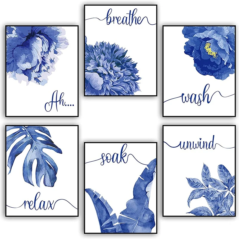 

HOT SALE 6 Pcs Relax Soak Unwind Breathe Bathroom Decor, Bathroom Wall Decor, Unframed Photos, Flower Art Pictures 8 X 10 Inch